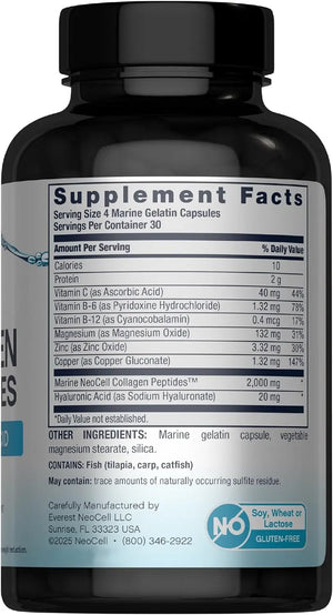 NeoCell Marine Collagen Peptides+ Hyaluronic Acid, 120 Capsules NeoCell