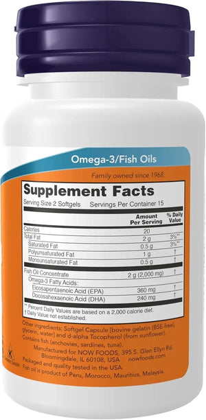 Fish oil omega 3 1000mg30 softgels back
