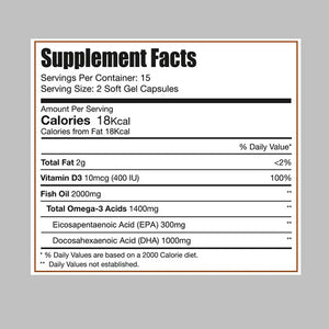 Limitless Naturals Omega 3 Fish Oil, 2000mg + Vit D3, 30 Capsules Limitless Naturals