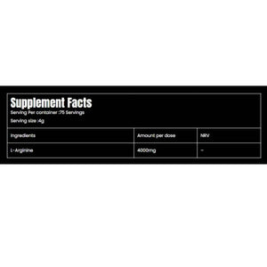 Marvelous nutrition Arginine back of pack