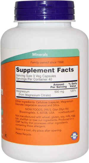 NOW magnesium-citrate back of pack