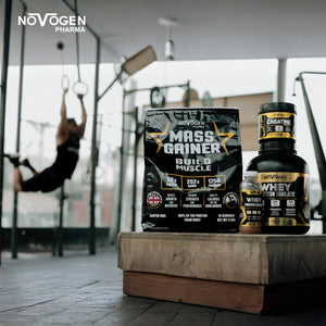 Novogen Mass Gainer Protein Powder 5.4kg Muscle Growth Formula vanilla marketing