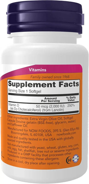 Now foods vitamin d3 120 softgels back of pack