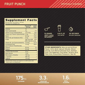 Optimum Nutrition Gold Standard Pre-Workout with Creatine, 30 servings fruit punch back of pack