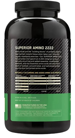 Optimum Nutrition Superior Amino 2222 Energy & Muscle Recovery Support, 160 tablets