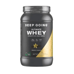 KEEP GOING ULTIMATE WHEY DIGESTIVE ENZYMES+ 25g Protein, French Vanilla / 1kg/30 Servings - KleanSource