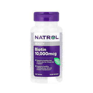 Natrol Biotin 10,000mcg+ 66mg Calcium, supports healthy hair, skin and Nails (100 tablets) - KleanSource