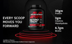 MUSCLETECH Nitro Tech Whey Protein 30g Protein, 3g creatine monohydrate, 6.7g BCAA, 1.81kg - KleanSource