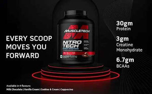 MUSCLETECH Nitro Tech Whey Protein 30g Protein, 3g creatine monohydrate, 6.7g BCAA, 1.81kg