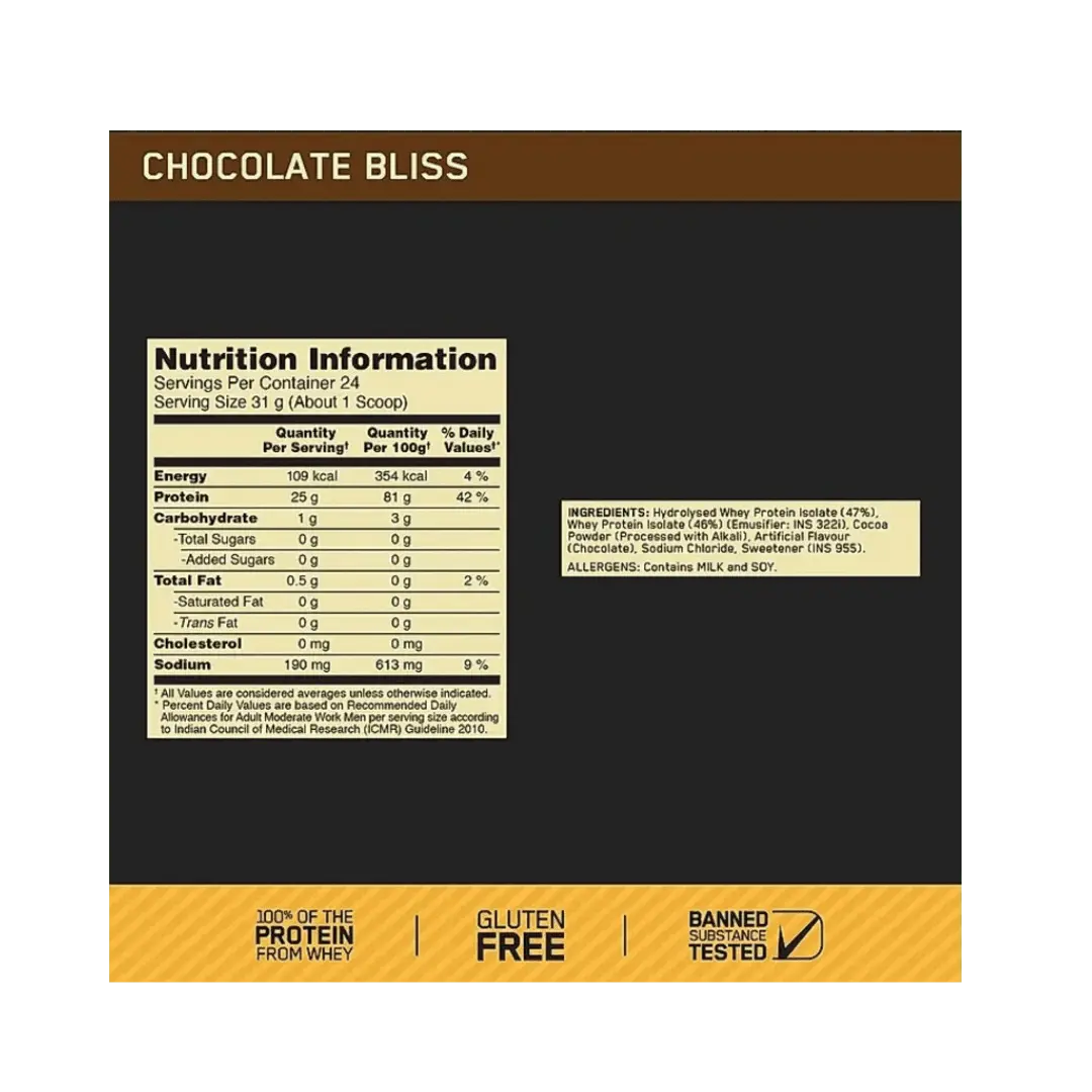 Optimum Nutrition Gold Standard 100% Isolate Whey 25g protein 744g, 24 servings - KleanSource