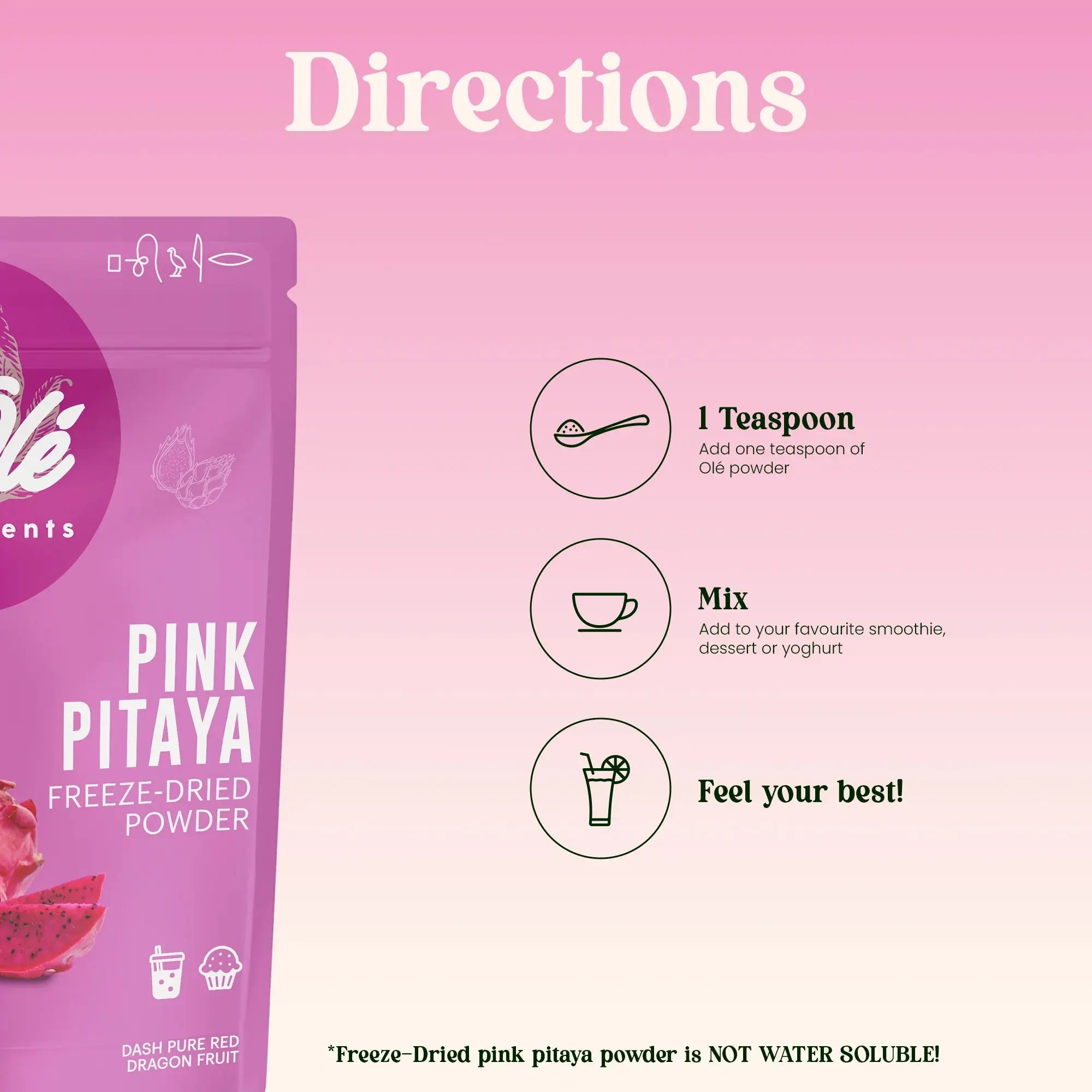 Ole Nutrients, Pink Pitaya powder (Dried Dragon Fruit) 100g Ole Nutrients