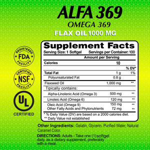 Alfa Vitamins Store Alfa 369 Flax Oil Supplement 1000 mg 100 Softgels