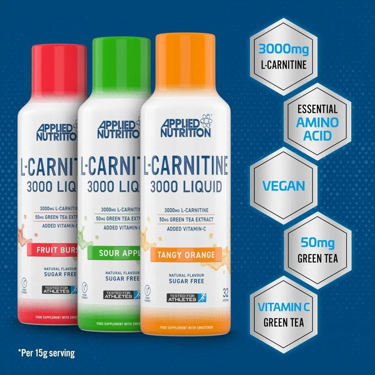 Applied Nutrition L Carnitine 3000 Liquid, Vegan, sugar free (480ml - 32 Servings) - KleanSource