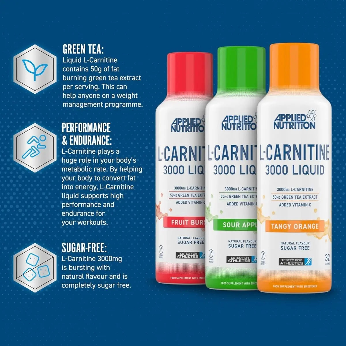 Applied Nutrition L Carnitine 3000 Liquid, Vegan, sugar free (480ml - 32 Servings) - KleanSource