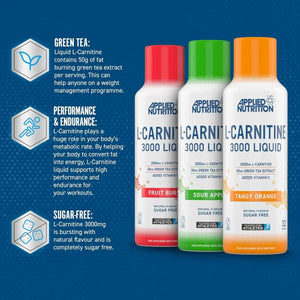 Applied Nutrition L Carnitine 3000 Liquid, Vegan, sugar free (480ml - 32 Servings) - KleanSource