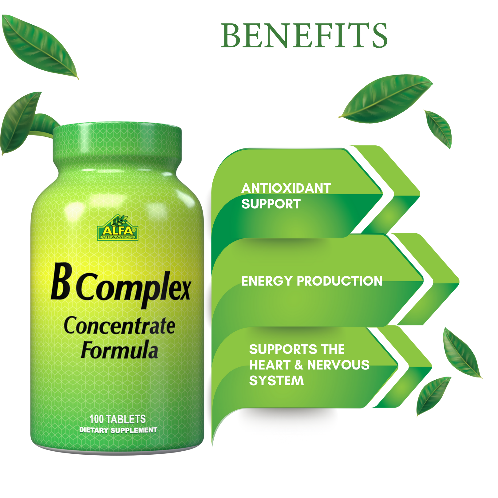 Alfa Vitamins B-Complex Formula Dietary Supplement 100 Tablets