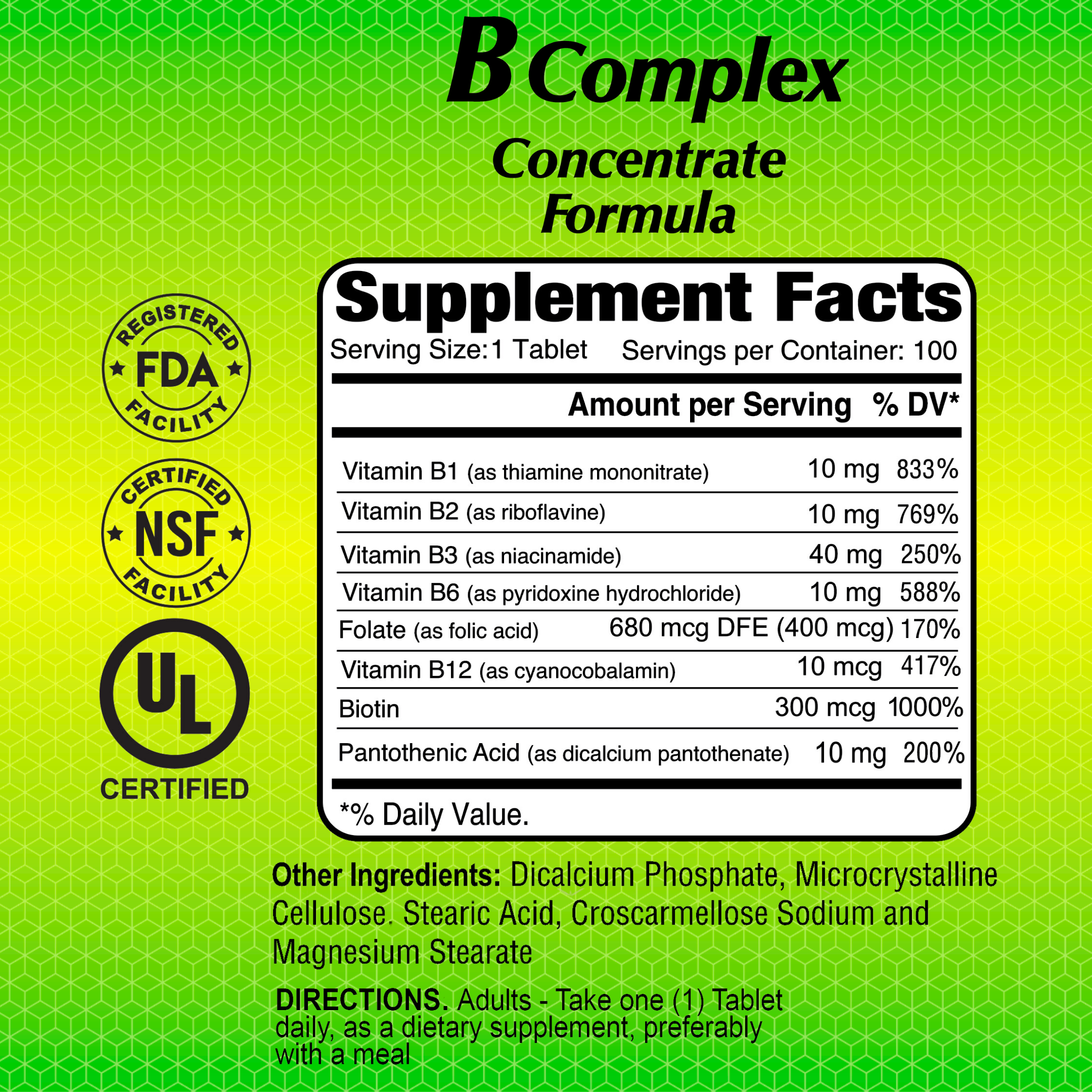 Alfa Vitamins B-Complex Formula Dietary Supplement 100 Tablets