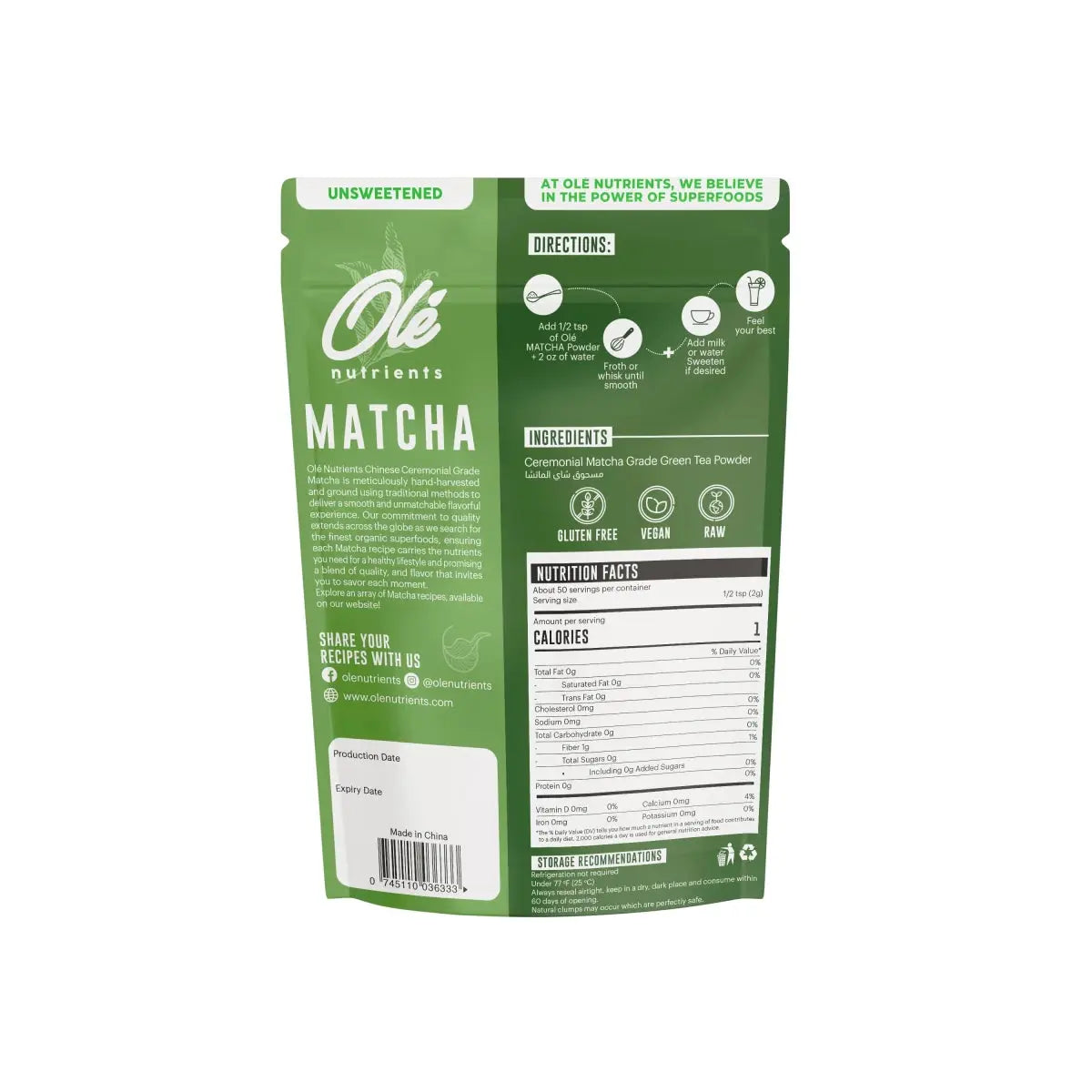 Ole Nutrients, Chinese Ceremonial Matcha Green Tea 100g - (50 servings) - KleanSource