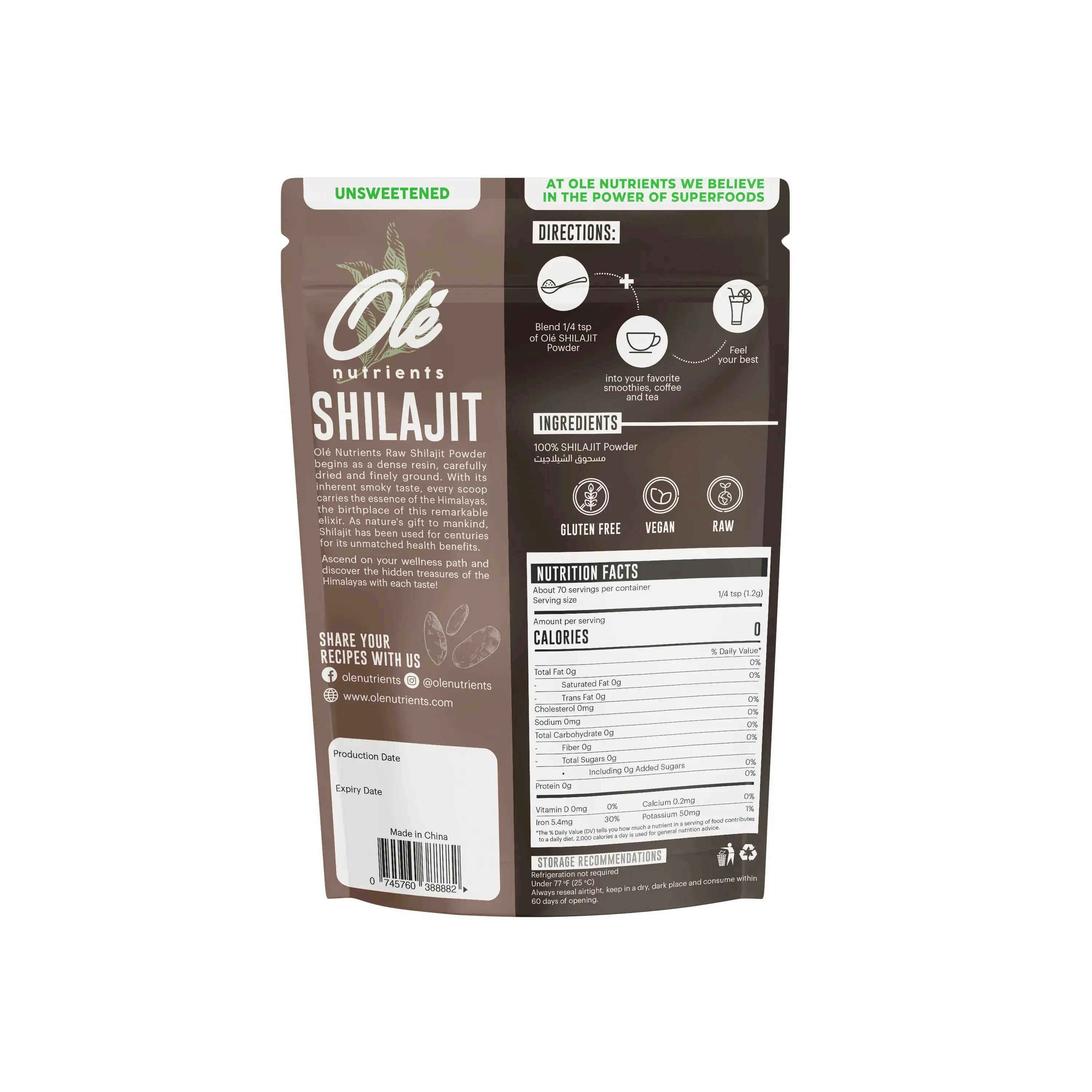 Ole Nutrients, Raw Himalayan Shilajit Powder 100g ( 70 Servings) Ole Nutrients