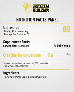 BODY BUILDER CREATINE UNFLAVOURED 5000mg, 60 servings - KleanSource