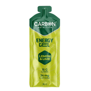 Carbon Nutrition Energy Gel packaging with lemon and lime flavor on a white background