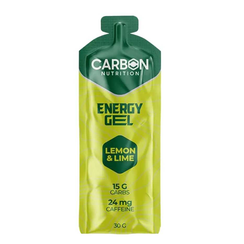 Carbon Nutrition Energy Gel packaging with lemon and lime flavor on a white background