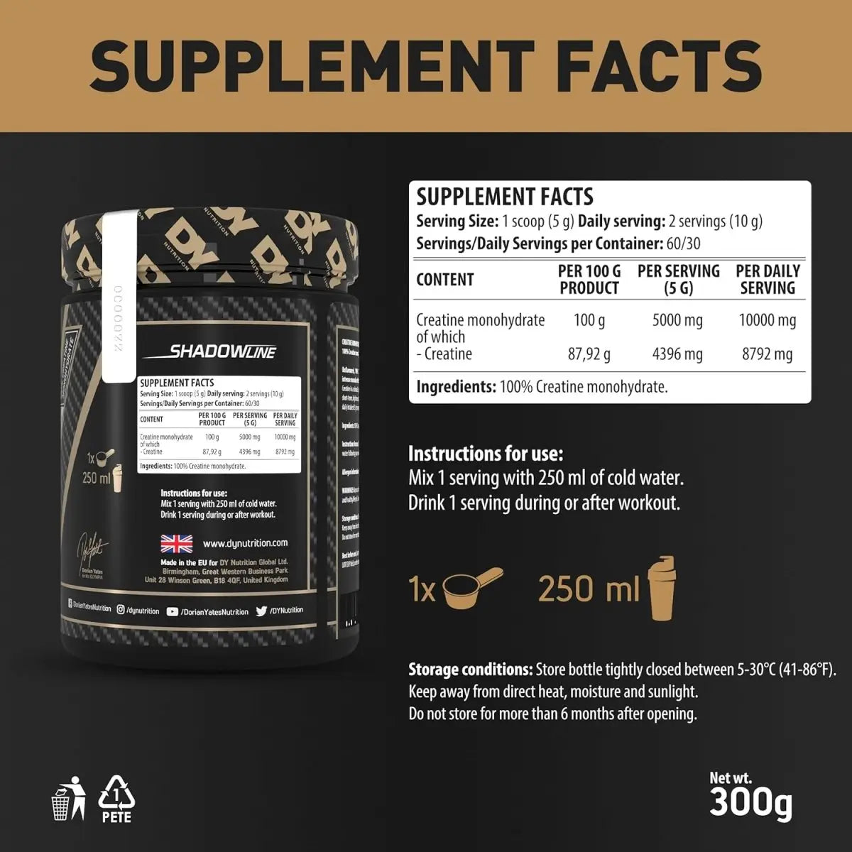DY Nutrition Creatine Monohydrate Powder, 60 servings - KleanSource