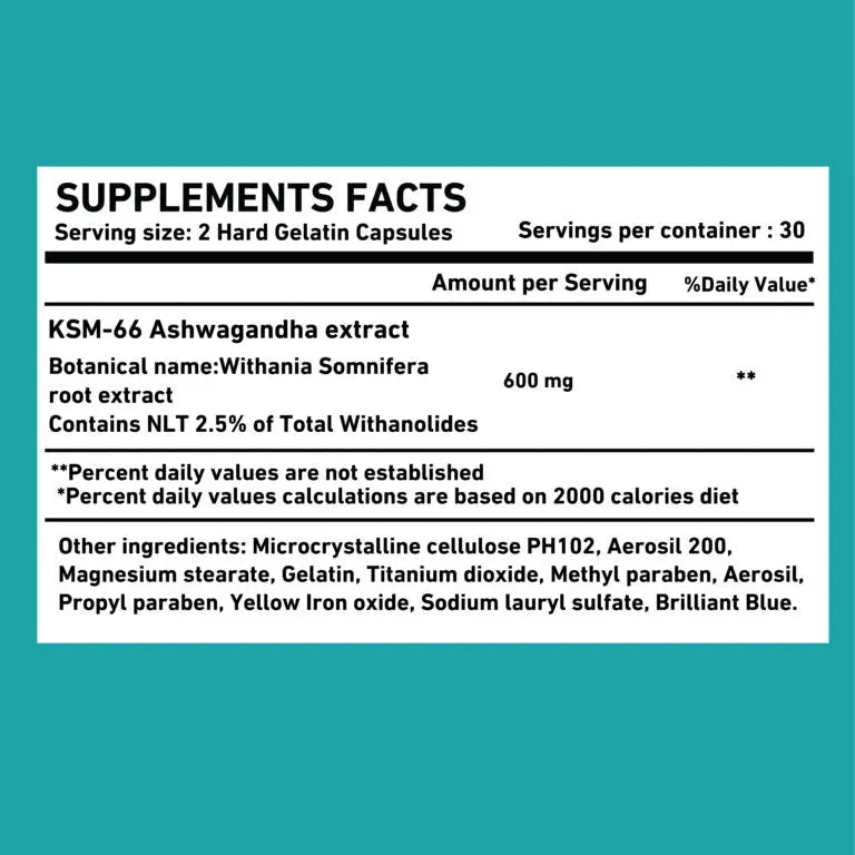 Dozova Ashwagandha 60 tablets back of pack