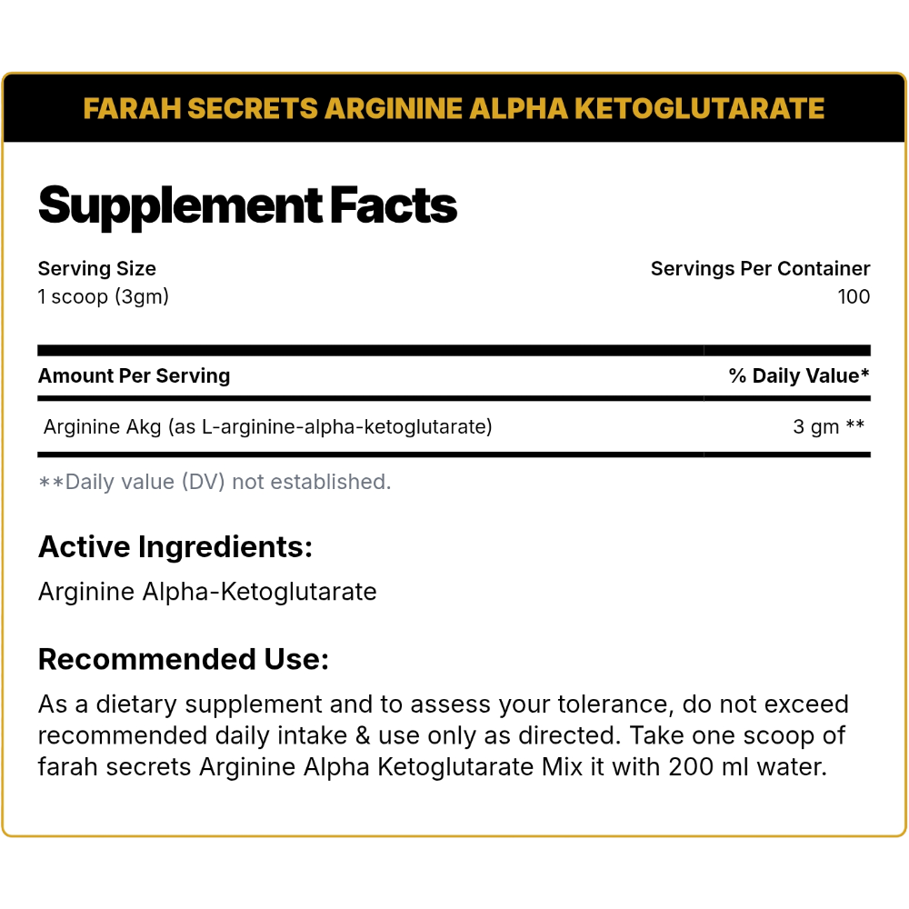 Farah Secret, ARGININE ALPHA KETOGLUTARATE, 300g, 100 Servings