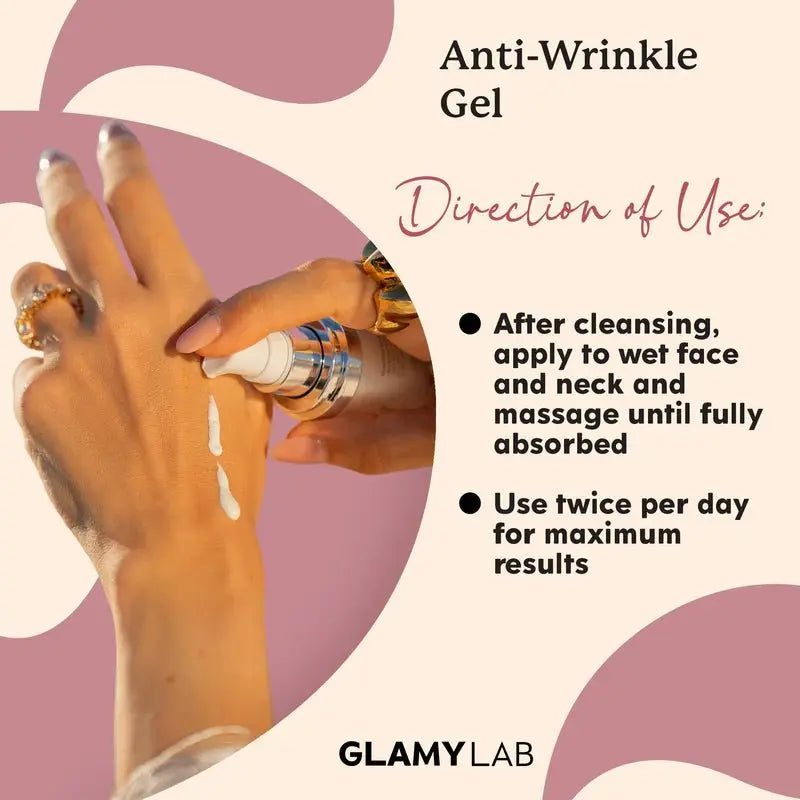 GLAMY LAB Anti Wrinkles Gel with Hyaluronic acid and peptides, 50 gm - KleanSource