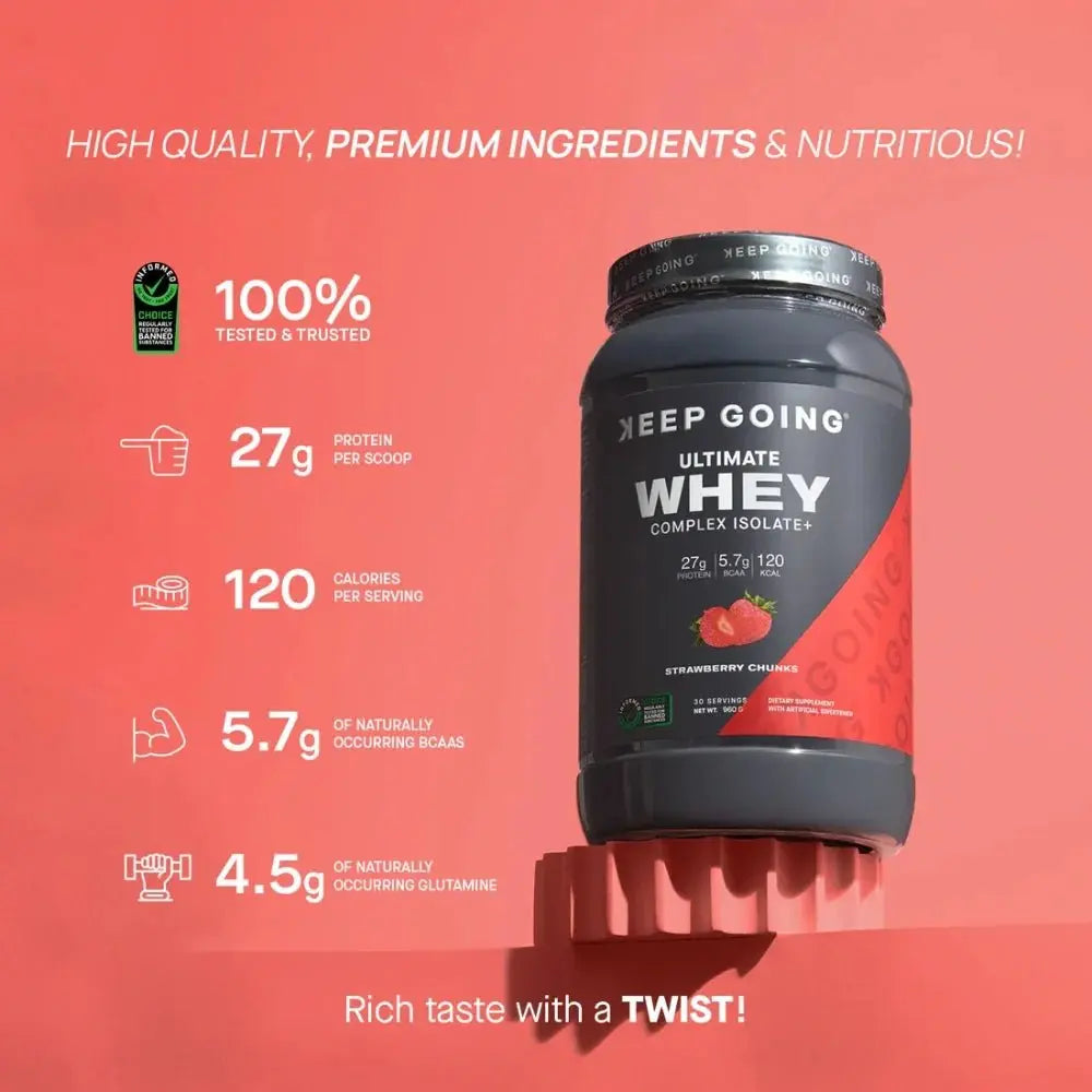 KEEP GOING Ultimate Whey Complex Isolate+ Strawberry Chunks 1kg - KleanSource
