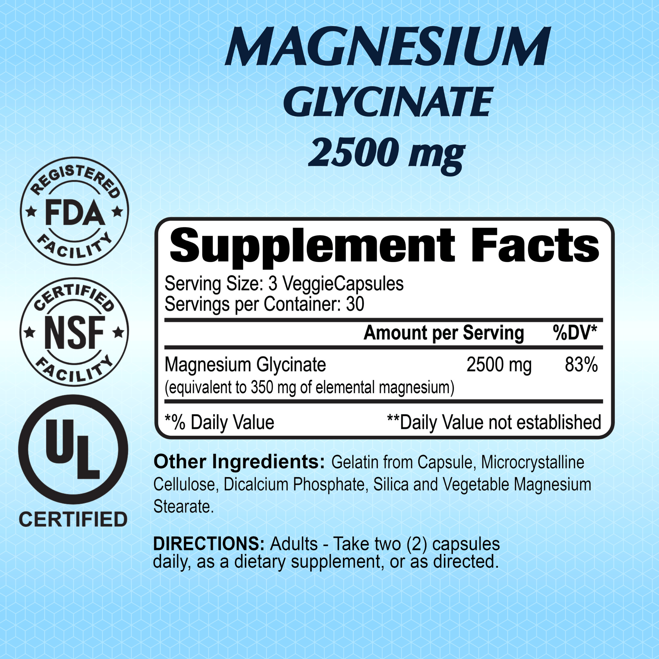 Alfa Vitamins Magnesium Glycinate 2500mg Supplement 90 Capsules