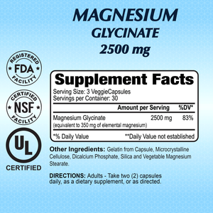 Alfa Vitamins Magnesium Glycinate 2500mg Supplement 90 Capsules