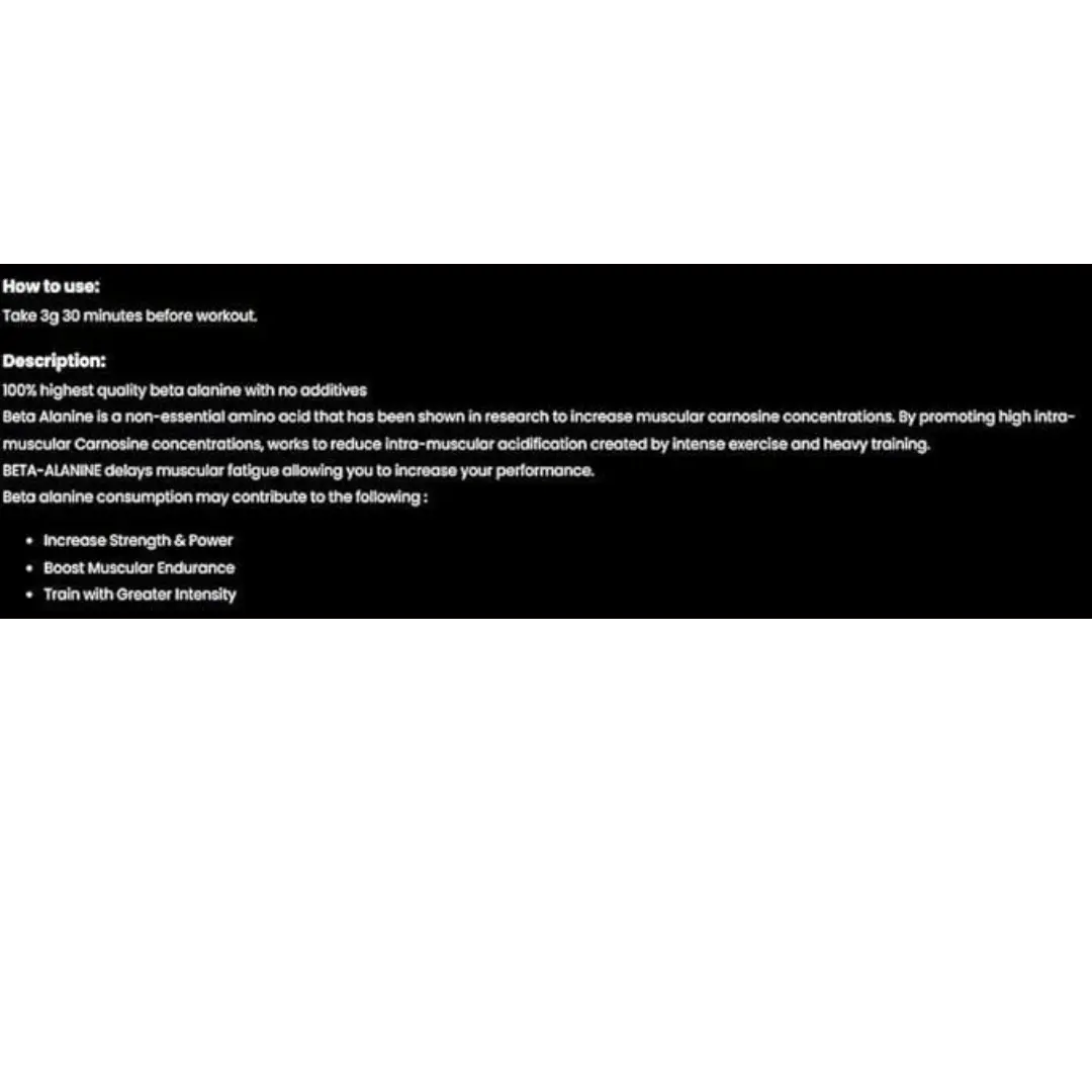 Marvelous Nutrition Beta-Alanine 100 servings back of pack