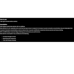 Marvelous Nutrition Beta-Alanine 100 servings back of pack