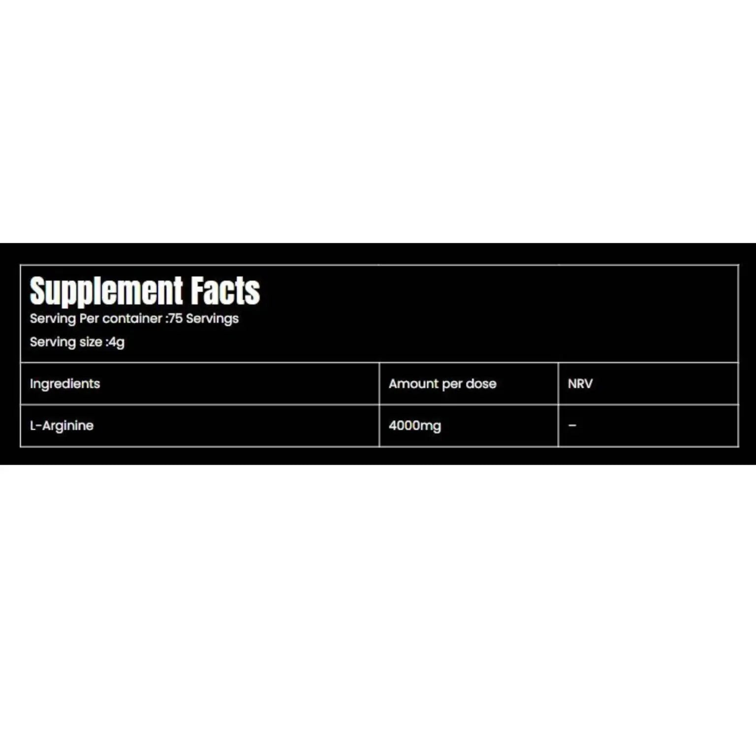 Marvelous nutrition Arginine back of pack