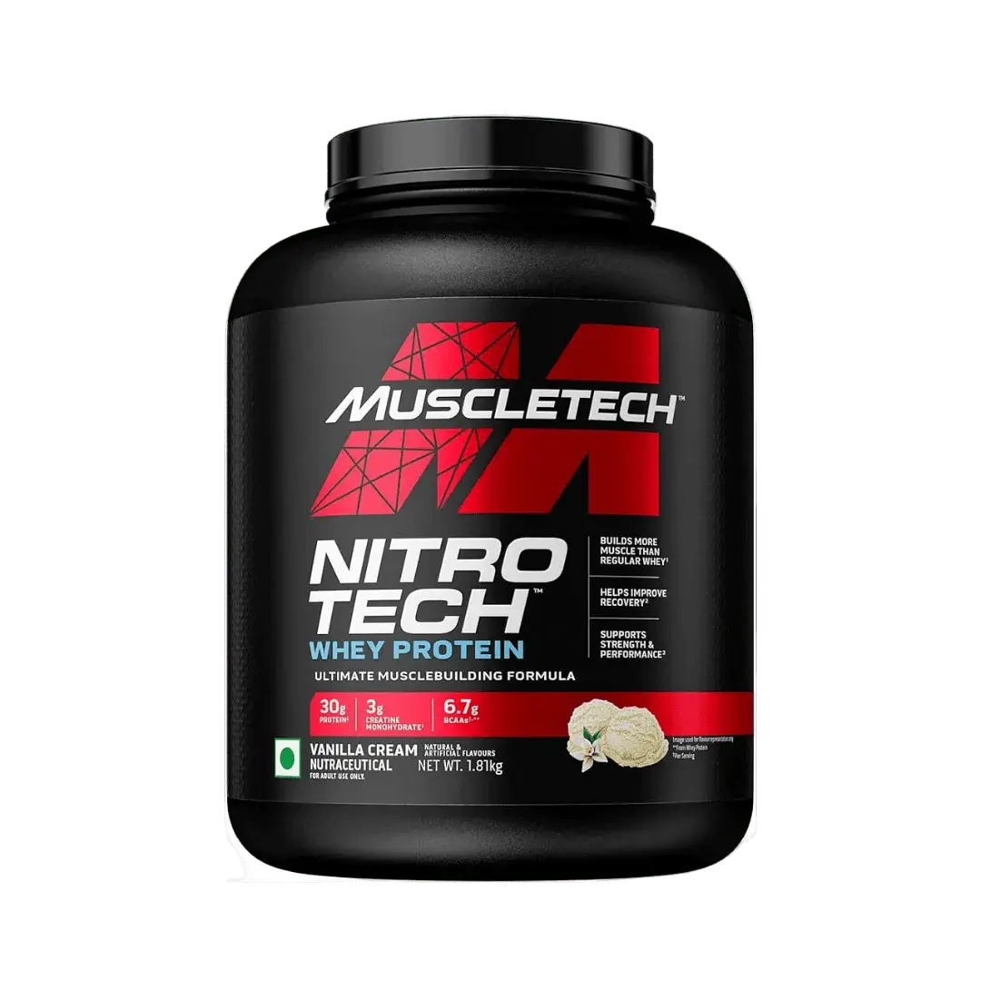 MUSCLETECH Nitro Tech Whey Protein 30g Protein, 3g creatine monohydrate, 6.7g BCAA, 1.81kg - KleanSource