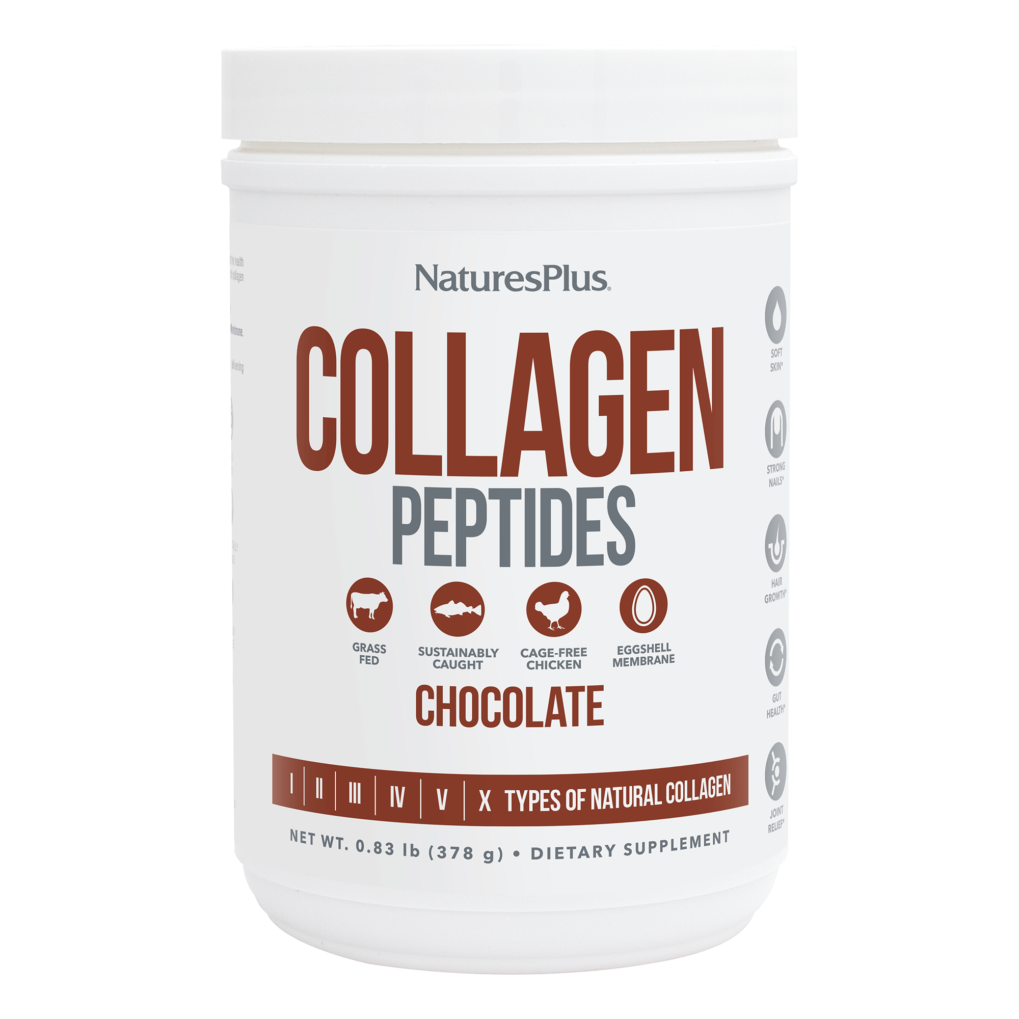 NaturesPlus Collagen Peptides Chocolate Powder 6 Types Hydrolyzed