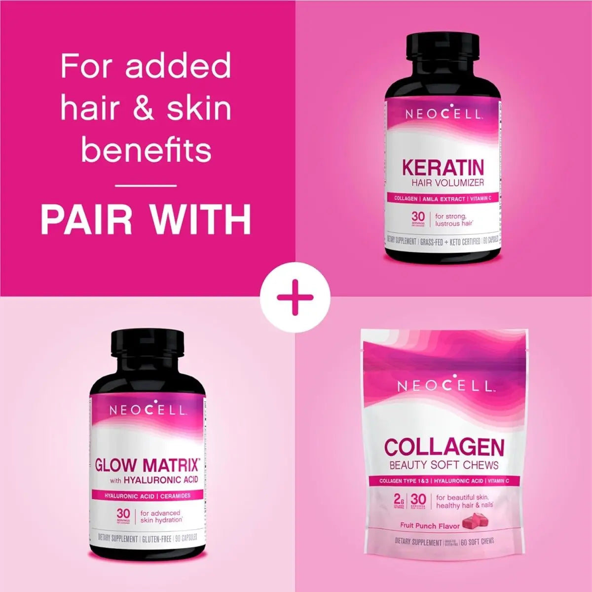 NeoCell Collagen Beauty For Hair, Skin and Nail Health, Fruit Punch, 60 Soft Chews - KleanSource