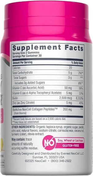 NeoCell Hair Skin and Nails Gummies + Collagen Peptides Plus Biotin, 60 Gummies - KleanSource