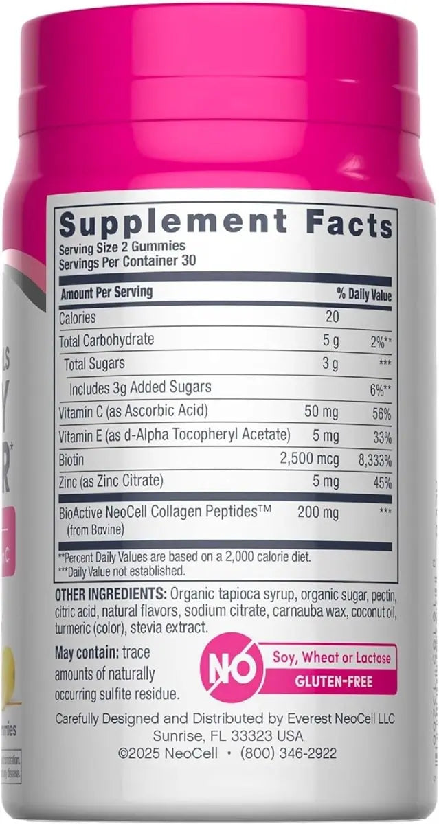 NeoCell Hair Skin and Nails Gummies + Collagen Peptides Plus Biotin, 60 Gummies - KleanSource