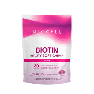 NeoCell Biotin ( 10,000mcg) for Skin, Hair, Nails ,30 Soft Chews ( Acai Berry Flavor) - KleanSource