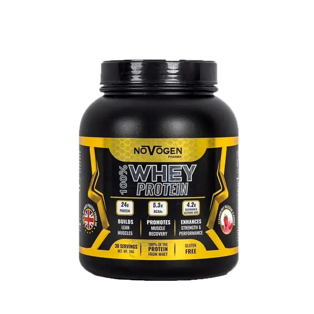 Novogen 100% Whey Protein Supplement Powder, 30 Servings ( 1kg) strawberry
