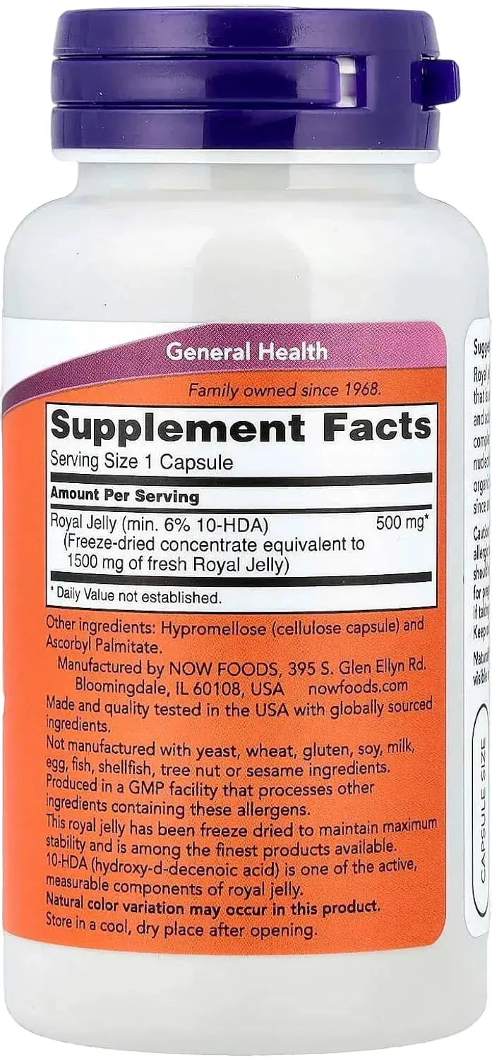 Now foods royal jelly back of pack