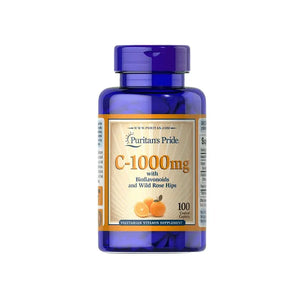 Puritans Pride Vitamin C - 1000mg, with Bioflavonoids and wild Rose herbs, 100 caplets - KleanSource