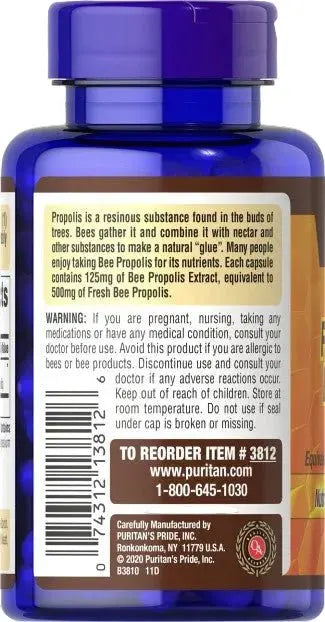 Puritan's Pride Bee Probolis 500 mg, 100 Capsules - KleanSource