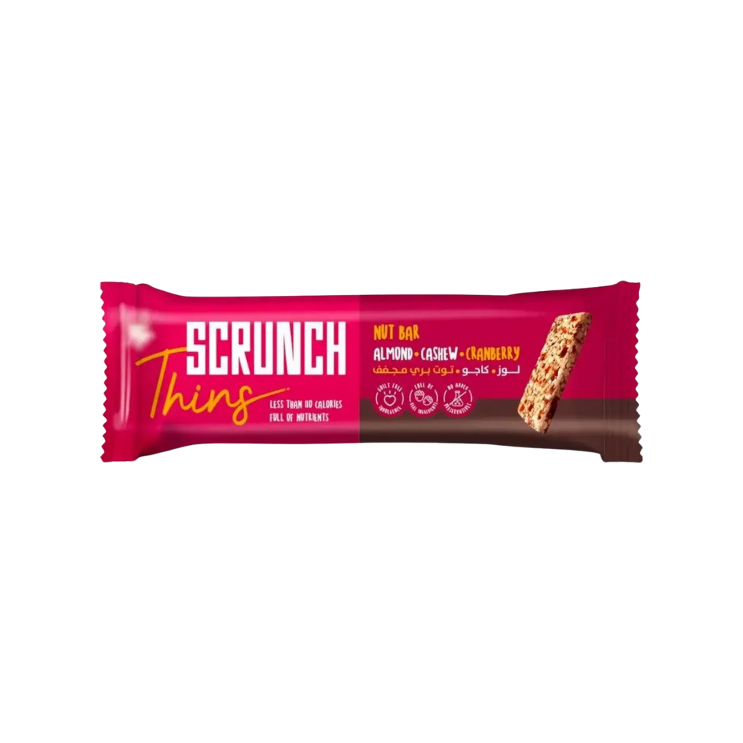 Scrunch Thins, Almond & Cashew with less than 110cal healthy snack bar (20g) cranberry