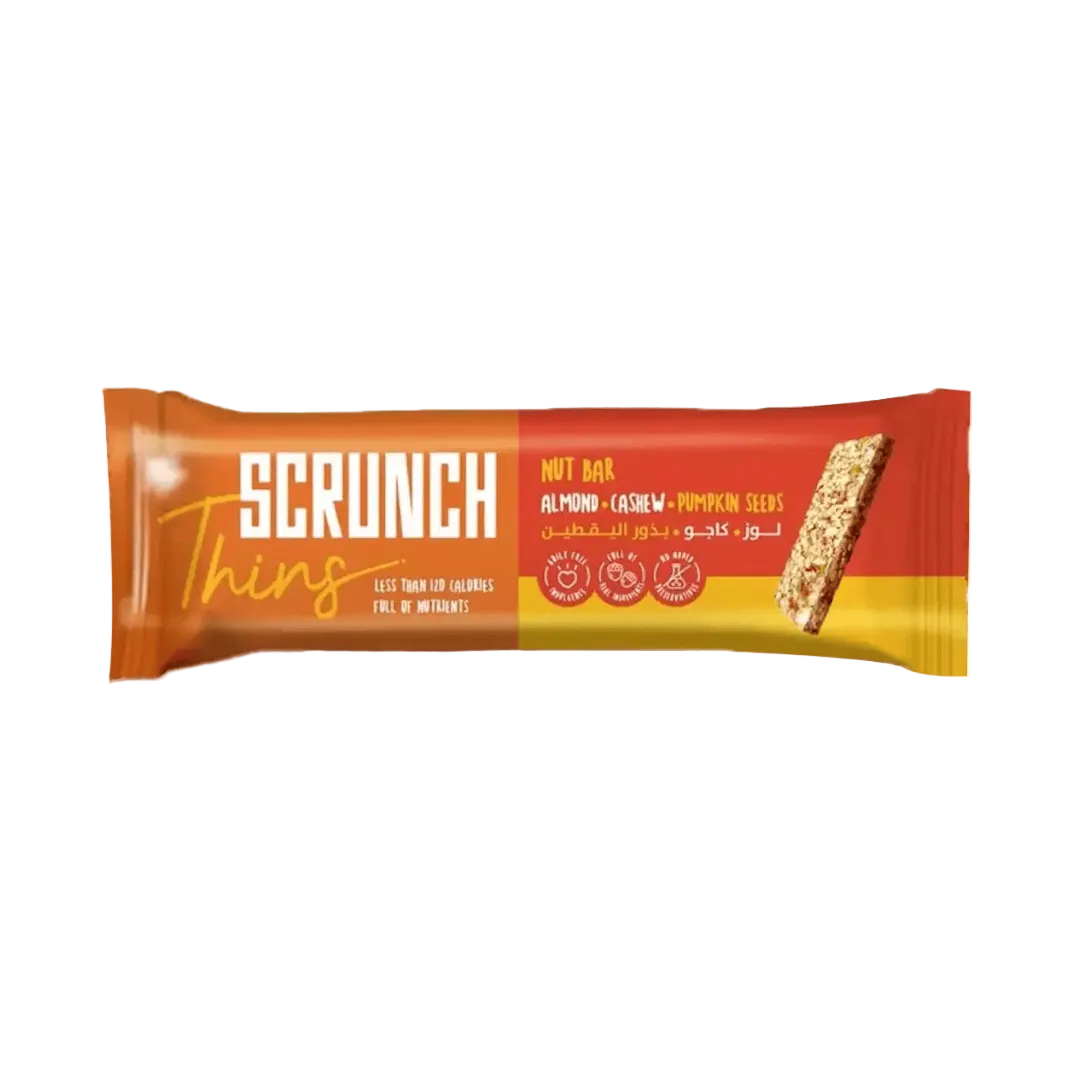 Scrunch Thins, Almond & Cashew with less than 110cal healthy snack bar (20g) pumpkin
