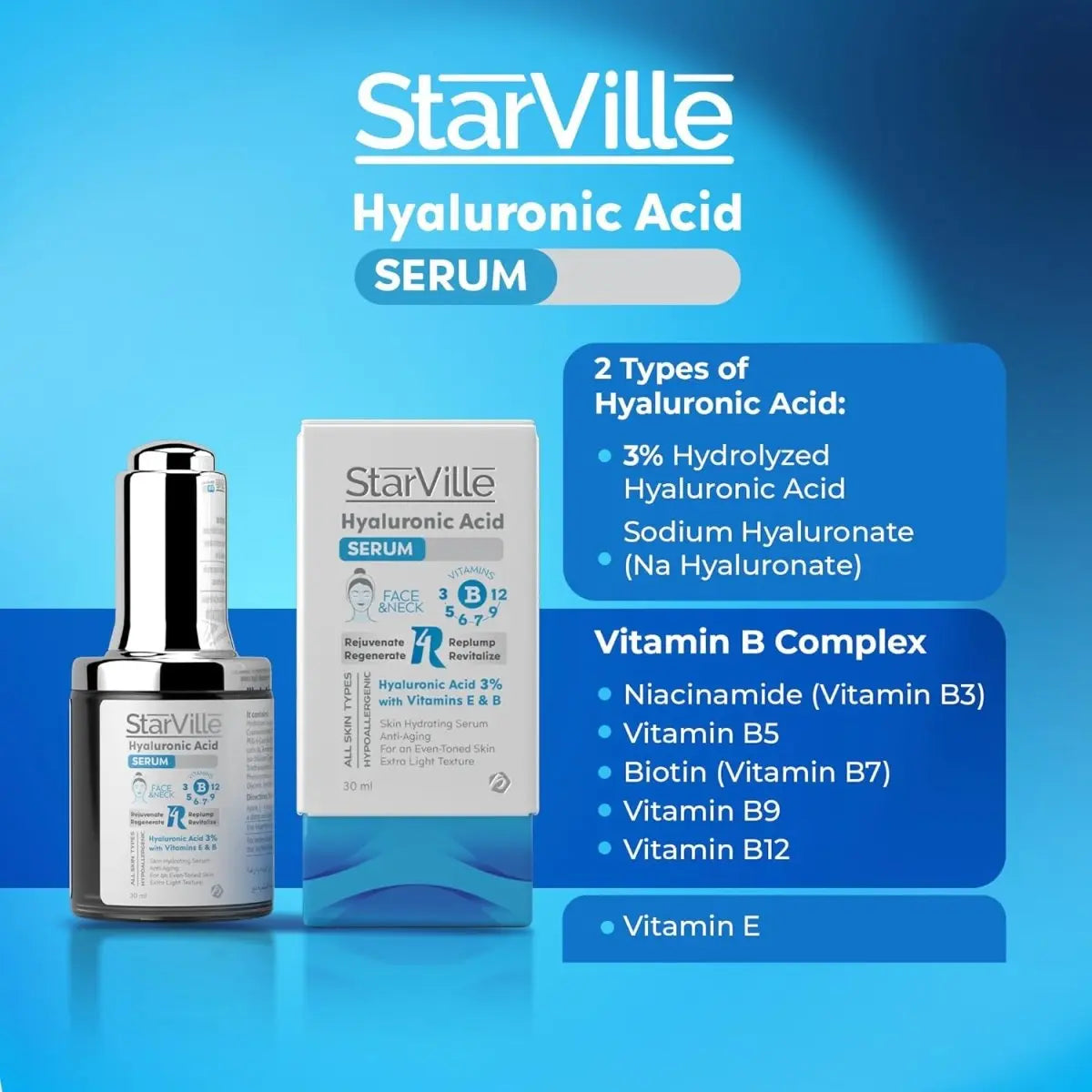 Starville Hyaluronic Acid 3% Serum with Vitamin B & E, 30ml - KleanSource