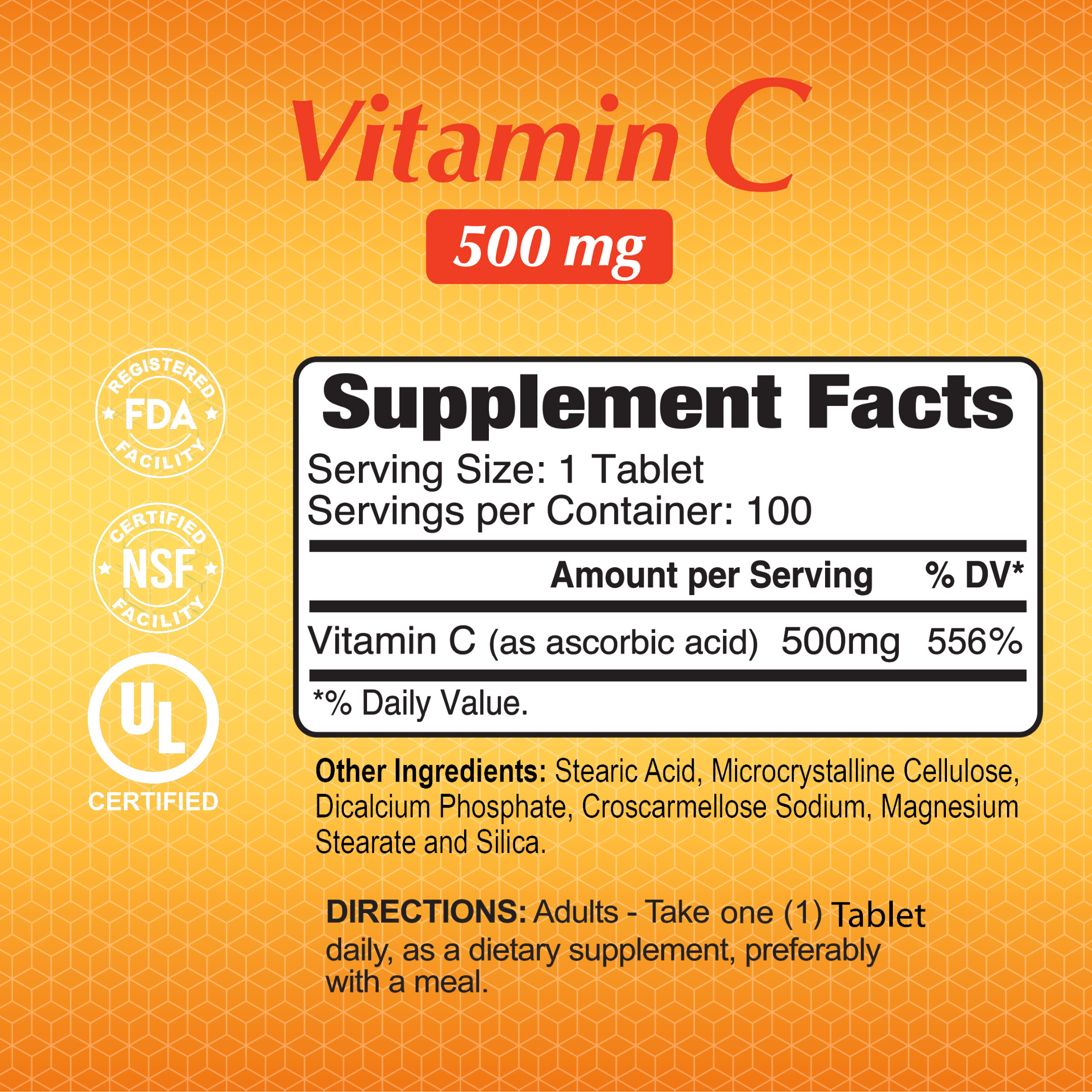 Alfa Vitamins Vitamin C 500 mg Dietary Supplement 100 Tablets